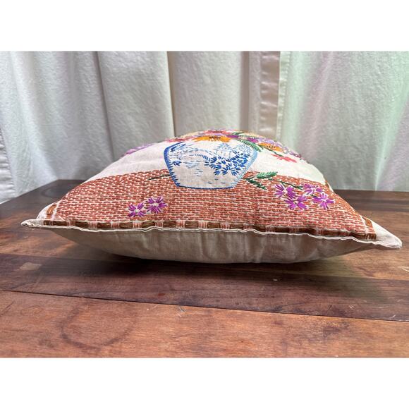 Embroidered Throw Pillow Floral Bouquet Motif 20 x 17" Home Décor Art & Crafts - Picture 10 of 13
